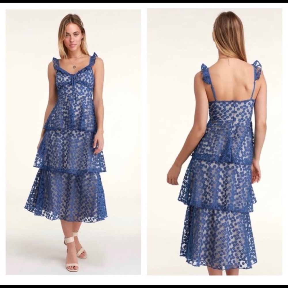 NWT Lulus Royal Blue Embroidered “Somebody Swoon”